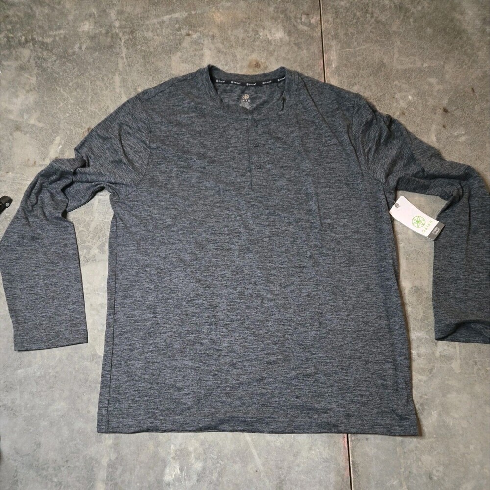 NWT Gaiam Ebony Heather Size XL Intent Henley 2.0 Slim Fit Athletic Shirt